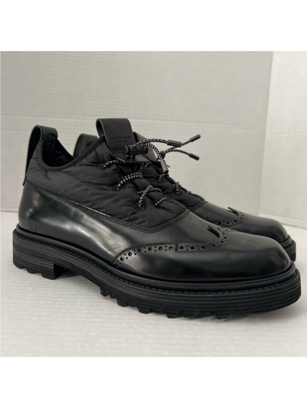 Giorgio Armani Mens 8.5 Leather Weatherproof Quilted Ankle Boot Cap Toe
